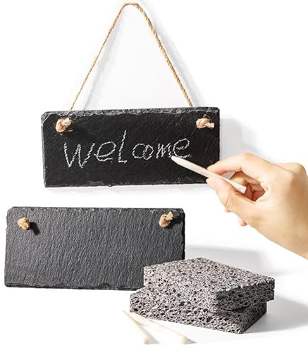 WLWNWFT Slate Garden Sign Hanging Plaque for House Garden Decoration Set of 2, Hanging Chalkboard Signs Open Closed Wall Chalk Sign Message Board with Rope, Door Sign for Florist Cafe Store Restaurant