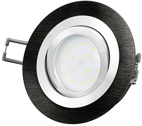 SSC-LUXon RF-2 Einbauspot flach rund für 230V schwarz gebürstet - Strahler dimmbar ohne Dimmer mit fourSTEP LED Modul 4W warmweiß