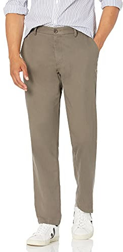 Amazon Essentials Pantalon Chino sans Pince Infroissable Coupe Droite Homme, Taupe, 33W / 32L