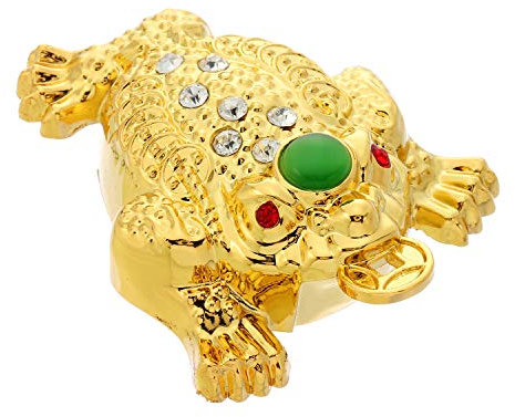 Prime Feng Shui 1 Stück goldener Geldfrosch Statue Dreifein-Kröte Figur mit glitzerndem Kristall Glücksbringer Zuhause Büro Dekoration