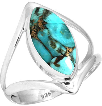 Jeweloporium 925 Silber Ringe für Frauen Kupferblau Türkis mit Stein Mode Silber Ringe Größe 60(19.1) Halloween Geschenk Boho Schmuck
