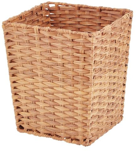 mDesign Small Woven Basket Trash Can Wastebasket - Square Garbage Container Bin for Bathrooms, Kitchens, Home Offices, Craft, Laundry, Utility Rooms, Garages - Camel Brown