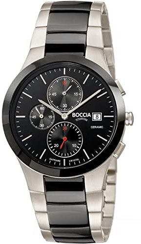 Boccia Herren Analog Quarz Uhr mit Edelstahl Armband 3748-01