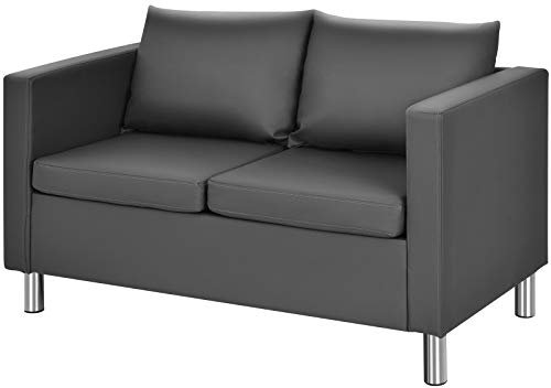 COSTWAY Canapé 2 Places Moderne en Cuir PU avec Coussin Souple et Pieds en Métal Patins pour Salon,Réception,Chambre à Coucher,Bureau Gris