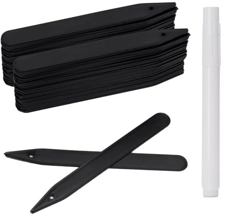 KINGLAKE Plastic Plant Labels and Pen for Outdoor Plants, 100Pcs 6 Plant Markers & Labels Black Plant Name Tags Garden Labels for Potted Plant Seed Seedling Herb Vegetables Flower, 15.3x1.5CM