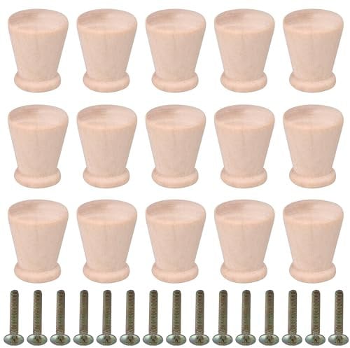 RDEXP 15PCS Tapered Cabinet Door Knobs Wooden Furniture Pull Handles with Screws