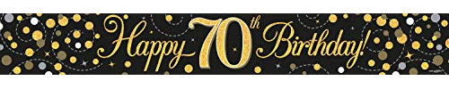70th Birthday Black And Gold Birthday Party Foil Banner Pennant Age 70