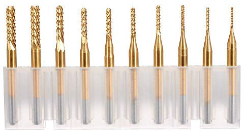 Mesee 10pcs CNC Gravur Bit Set, Fräser Gravur Bits, Rotary Grate Set, Schaftfräser Titanium Coat Hartmetall Schaftfräser, Hartmetallfräser Schaftfräser für Holz Weichmetalle 0,8-3,17 mm