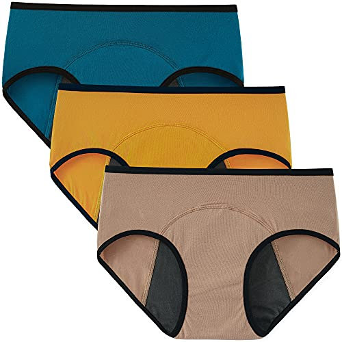 INNERSY Damen Perioden Unterwäsche Starke Blutung Extra-Schutz Menstruationsunterwäsche 3 Pack (M, Blauer See/Khaki/Innersy Orange)