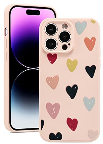 ZTOFERA Soft Case for iPhone 13 Pro, 6.1-Inch, Cute Girls Silicone Case with Love Heart Pattern Design Shockproof Cover, Pink