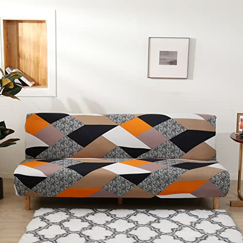 Jaotto Sofabezug Ohne Armlehne 2/3 Sitzer, Sofa Überwürfe Armlose Sofabettüberzug Elastische Stretch Spandex Waschbar, Sofaüberwurf Sofahusse für Clic Clac Klappcouch ohne Armlehnen,Orangefarbene