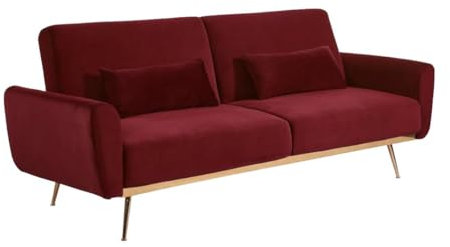 Vente-unique-Schlafsofa Klappsofa 3-Sitzer - Samt - Bordeauxrot - LAUNEI