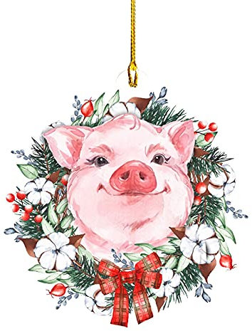 Alecony Weihnachtskranz Weihnachten Anhänger, Holz Weihnachtsanhänger Weihnachtsschmuck Christbaumschmuck Weihnachtlicher Weihnachtsbaumschmuck Weihnachtsdeko Fensterschmuck (Schwein)