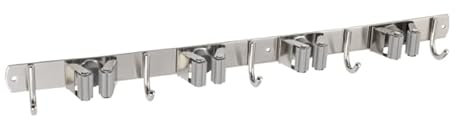 Velano - Selbstklebend Gerätehalter, Wandhalterung, Werkzeughalter, Besenhalter, Universalhalter, Mopp Halter - Edelstahl, 4 Schnellspannern, 5 Haken - Küche, Wohnung, Werkstatt, Garage - UMK 5