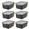 Rubbermaid Roughneck Aufbewahrungsbox, robuste stapelbare Aufbewahrungsboxen aus Kunststoff mit Deckel und Griffen, schwarz-grau, 11 l, 6er-Packung