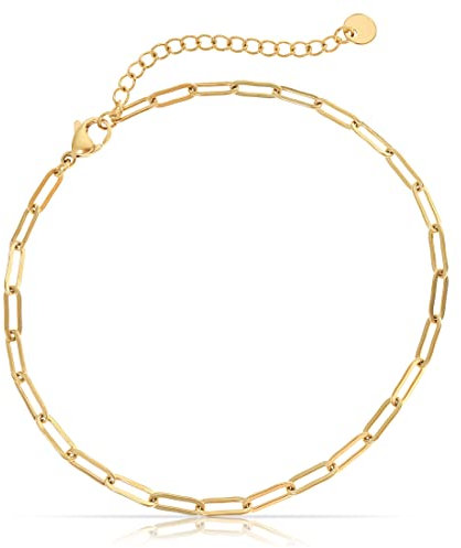 Made by Nami Edelstahl Damen Fußkettchen mit starkem Karabiner-Verschluss - in verschiedenen Designs - Frauen Fußkette Gold oder Silber - Mädchen Fußschmuck - Geschenk für Sie (Gold Figaro)