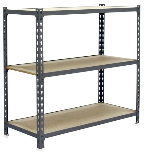 Simonrack Schwerlastregal, Lagerregal, 100x100x30 cm, Metallregal, Kellerregal, Biegestelle 150 kg, 3 Holzfachböden, Grau/Holz - Maderclick