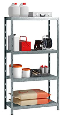 SCHULTE Regalwelt Profi-Steckregal mit 4 Böden, 195x100x50 cm (HxBxT), Traglast pro Ebene 150 kg, verzinkt, Lagerregal, Kellerregal, Werkstattregal, Steckregal