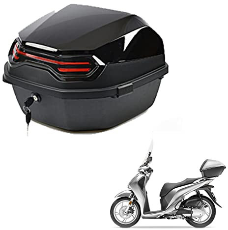 Wnanch Motorräder Top Case Heckkoffer Kofferraum mit Doppelschnalle rote Reflektor Universal Motorradkoffer Wasserdicht 45L sehr haltbar (Color : Schwarz)
