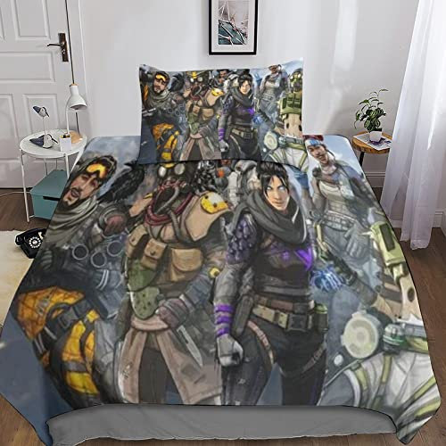 KRIVS Apex Legends 3D Bettwäsche Set Drucken Betten Set Jugendliche Bettbezug Mit Mikrofaser Reißverschluss Schließung Kopfkissenbezug Weich Haltbar Atmungsaktive Single(135x200cm)