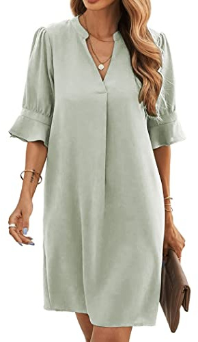 Famulily Women's V Neck Half Sleeve Shirt Dress Elegant Summer Casual Solid Color Short Dress S-XXL