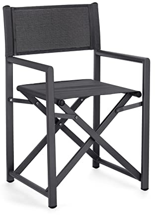 KLULK Sedia Regista In Alluminio Verniciato Da Esterno Grigio, Seduta E Schienale In Texilene, 48 x 56 x 86 Cm Per Giardino E Piscina