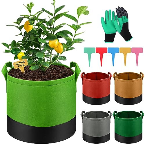 TAVADA Pflanzsack aus Vliesstoff - 5er Set 40 Liter Pflanztaschen - 10 Gallonen Pflanzsäcke Atmungsaktive Pflanzbeutel für Indoor & Outdoor Balkon Garten