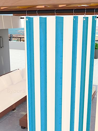 Byour3 – wasserdichte Outdoor Vorhäng Wetterfest mit Metallringen Anti-Schimmel Verdunkelungs Seitenvorhänge Markise für Balkon Pavillon Terrasse Sonnenschutz (Streifen Türkis, B. 310 x 272 L)