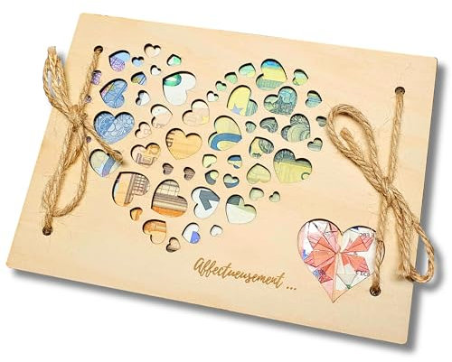 EQUIK PRODUCTS Cadeau argent, carte de voeux | Carte félicitation mariage | Enveloppe argent mariage, porte billets, porte-argent | Cadeau couple | Carte en bois avec coeurs