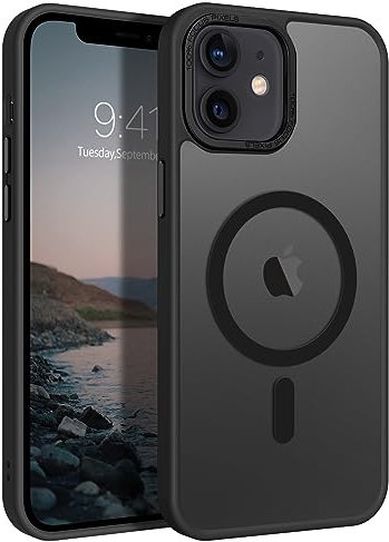 GaoBao Magnetic iPhone 12/12 Pro 6.1 Case with MagSafe Compatible Shockproof Translucent Matte Protective Black Cover