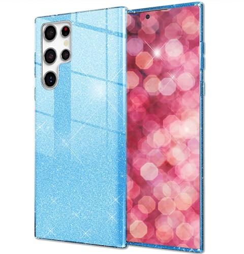 NALIA Glitzerhülle für Samsung Galaxy S24 Ultra - Grip - Hülle, Blau | Partikel fest im Material eingeschlossen, 3-Schicht-Schutzaufbau mit Hardcase-Kern, Erhöhter Kamerarand, SHINEPOP