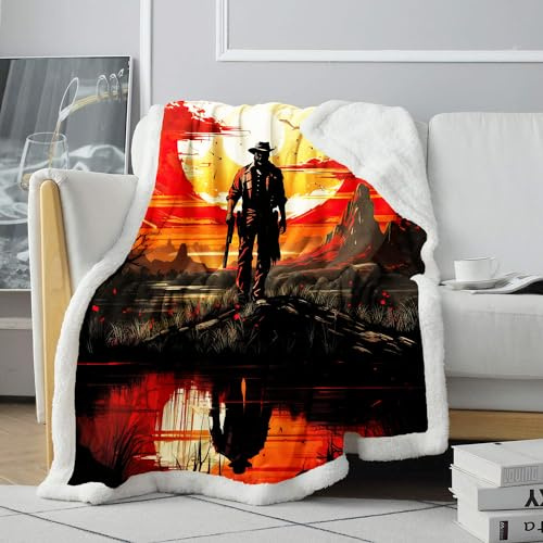CHTLIFQ Fleece Bettüberwürfe, Red Dead Memories, 3D Digitaldruck Bettwäsche, weicher Samt, leicht, für alle Jahreszeiten, für Kinder und Erwachsene, Kinderbett, Sherpa