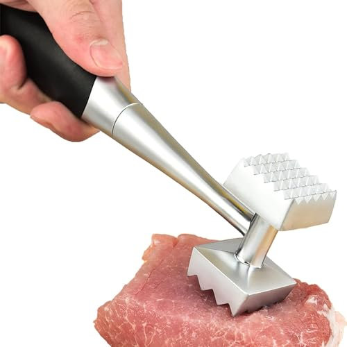 CHEFZOCO Martillo para Carne, Mazo para Carne, Martillo ablandador de Carne, Golpeador de Carne, Martillo de Cocina, Aplastador de Carne, Longitud del Martillo 22 cm, Acero INOX, Peso 250 Gramos