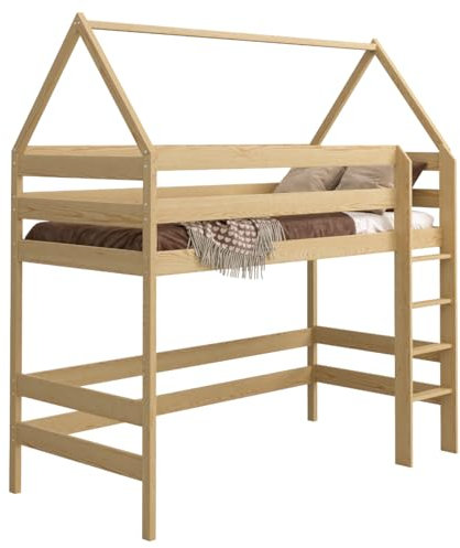 Need Sleep Loft Bed Letto a castello per bambini 180x80 letto a soppalco con scale per bambini letto alto per adulti (naturale)