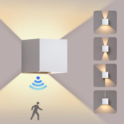 OTeedo LED Wandleuchte mit Bewegungsmelder 3000K Außenleuchte mit Bewegungsmelder 12W Weiße Innen und Außen Wandlampe Einstellbar Abstrahlwinkel Up and Down Leuchten Innen IP65 Wasserdichte Wandlampe