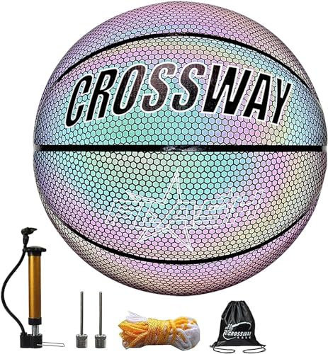 PCXWTLN Basketball Größe 7/29,5, leuchtender reflektierender Basketball, Holografischer Basketball mit Luftpumpe und Needle Indoor-Outdoor-Basketball als Geschenk für Verwenden Erwachsene Straße