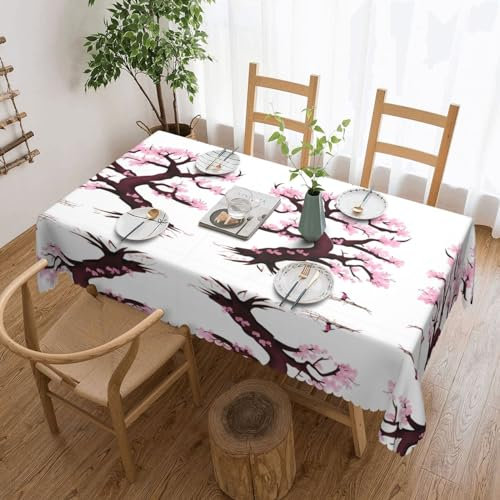 KINGNOYI Tovaglie quadrate con fiori di ciliegio, anti-grasso, per tavoli rettangolari, riutilizzabili e lavabili, in tessuto di poliestere