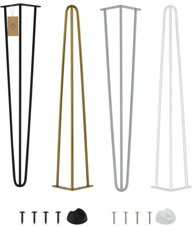 Moria Hairpin Leg 4 Stück | Möbelfüße, Tischbeine von 10 bis 80 cm | für Schrank, Hocker, Nachttisch, Couchtisch | Tischfüße mit Bodenschoner und Schrauben | 80 cm - 3 Streben (Metall, Weiß)