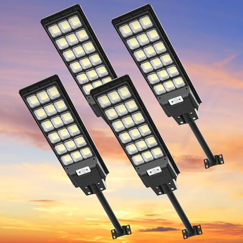Viugreum 4 Stück 600W Solar Wegeleuchte mit Bewegungsmelder, 6500K LED Solar Straßenlaterne mit Fernbedienung IP65 Wasserdicht Straßenlampe Straßenleuchte für Straßen, Innenhöfe, Gärten geeignet