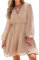 CUPSHE Women's Floral Print Chiffon A-Line Mini Dress Long Peasant Sleeves Elastic Autumn Dress Light Apricot L