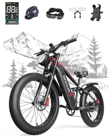 tifgalop Bicicleta eléctrica para Adultos, amortiguación Doble, batería extraíble 48V18AH, Alcance máximo 45-90 km, neumáticos Todoterreno de 26 Pulgadas, Bicicleta eléctrica de montaña.