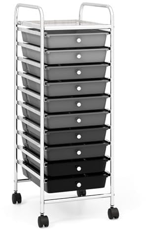 COSTWAY Rollwagen mit Schubladen Rollcontainer Badrollwagen Badtrolley Badregal Beistellwagen mit 10 stapelbaren Schubladen Metallgestell (Schwarz Abstufung)