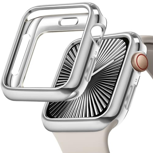 JR.DM 41 mm Hülle für Apple Watch Series 9/8/7, Weiches, Flexibles TPU-Gehäuse, 360° Rundum Anti Kratz Anti Staub Ultradünne Schutzhülle, Glänzender Bumper für iWatch, Silber