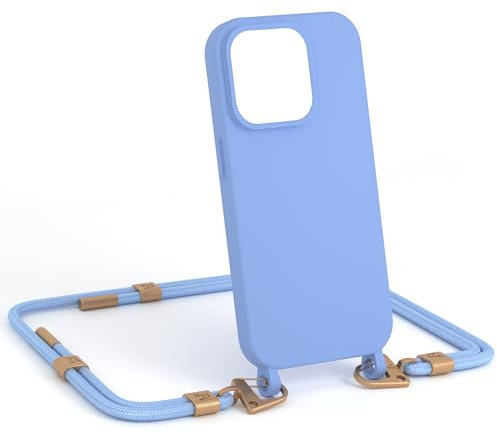 ZhinkArts - Handykette kompatibel mit iPhone 15 Pro - Handyhülle zum Umhängen - Band/Schnur abnehmbar - Necklace - Karabiner - Babyblau