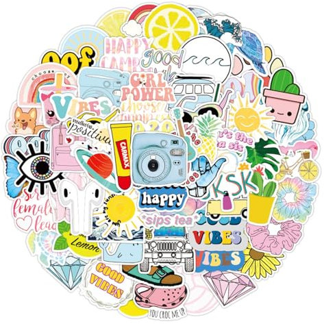 100 Sheets Aesthetic Stickers Pack, Cute Neon Girls Waterproof Vinyl Decals Laptop Stickers for Scrapbook, Luggage, Skateboard, and Water Bottles - Trendy Colorful Sticker for Art and Crafts
