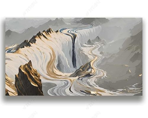 Fototapete 3D Effekt 3D Tapete Abstrakte Kunst Hohe Berge Wasser Schnee Berg Fototapete Wandgemälde Vlies Wohnzimmer Schlafzimmer Flur Wanddekoration 400(W) X280(H) Cm