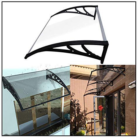 dsmsdre Tenda da Sole per Porta Antipioggia Parasole in policarbonato monoblocco e parapioggia per Esterni Porte finestre Giardino Piastra Trasparente con Staffa(60CMX60CM)