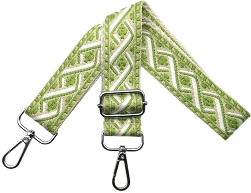 Taschengurte zum Wechseln Schultergurt für Tasche, Verstellbar Taschengurt Breit 3.8cm mit Silber Karabiner Schulterriemen Taschenband Umhängegurt Tragegurt für Handtaschen, Weiß/Green, R10