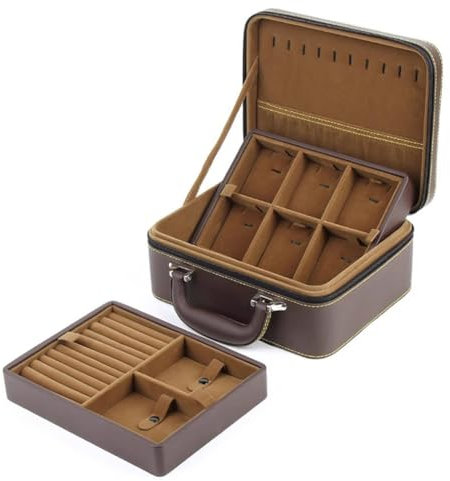 PA-DABAOO Doppelschicht Leder -Schmuckschatulle, Reisschmuck -Aufbewahrungsbox, Frauenschmuckschatulle, Schmuckausstellungsschachtel, Geeignet Für Halsketten,Braun