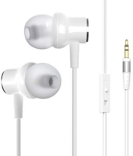100SEASHELL Wired Headphones Extra Long Cord Earbuds Without Mic Long Cord Length Tv Earphones with Volume Control(White 9.8FT)